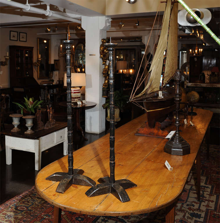 Pair of ebonized turned oak pricket sticks