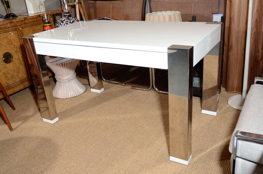 Canadian White Lacquer & Chrome Desk by Thomas O'Brien for Hickory Chair