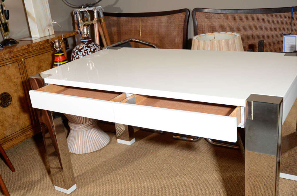 White Lacquer & Chrome Desk by Thomas O'Brien for Hickory Chair 2
