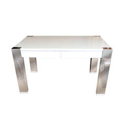 Vintage White Lacquer & Chrome Desk by Thomas O'Brien for Hickory Chair