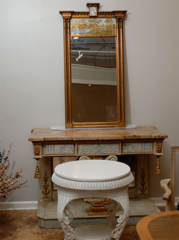 English Regency Trumeau Mirror with Blue and Gold Outdoor Scene