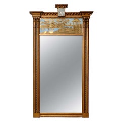 Regency Trumeau Mirror with Blue and Gold Outdoor Scene