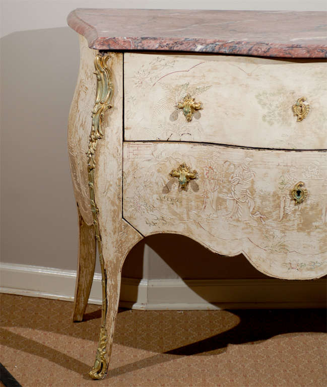 Antique French Bombe Commode Chest Rose Marble, circa 1840 In Excellent Condition In Chamblee, GA