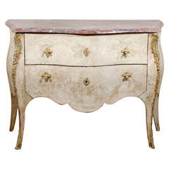 Antique French Bombe Commode Chest Rose Marble, circa 1840