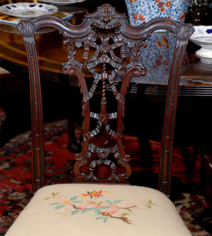 English Georgian style carved mahogany ribbon-back dining chairs