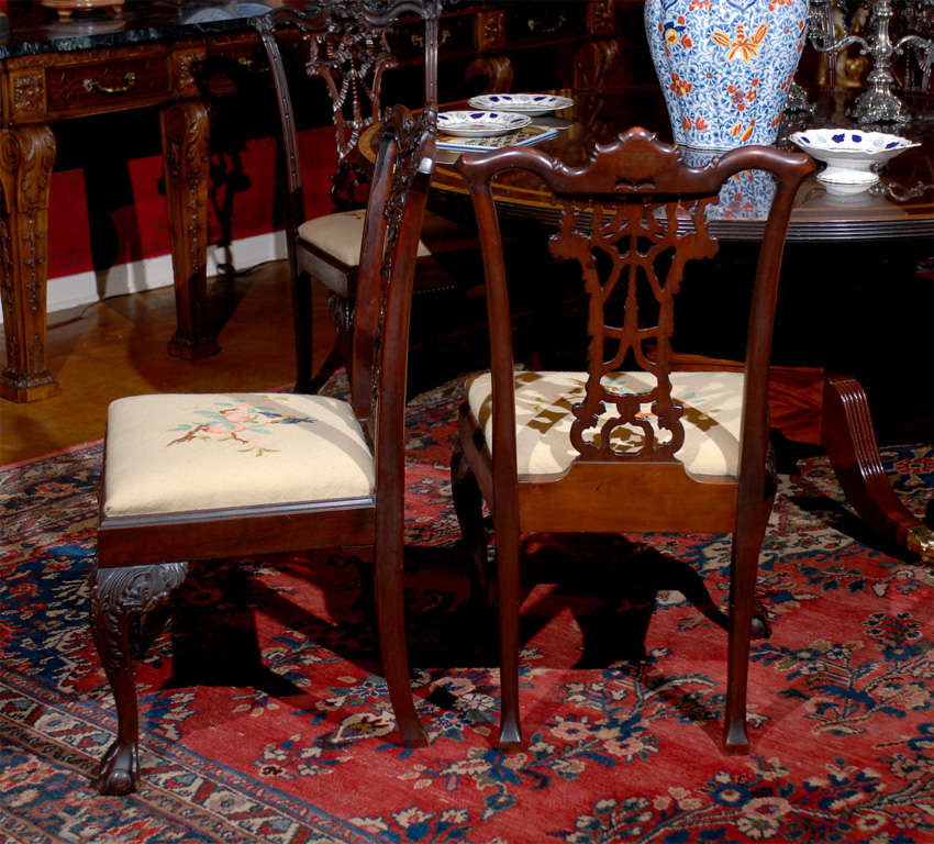 19th Century Georgian style carved mahogany ribbon-back dining chairs