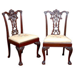 Georgian style carved mahogany ribbon-back dining chairs