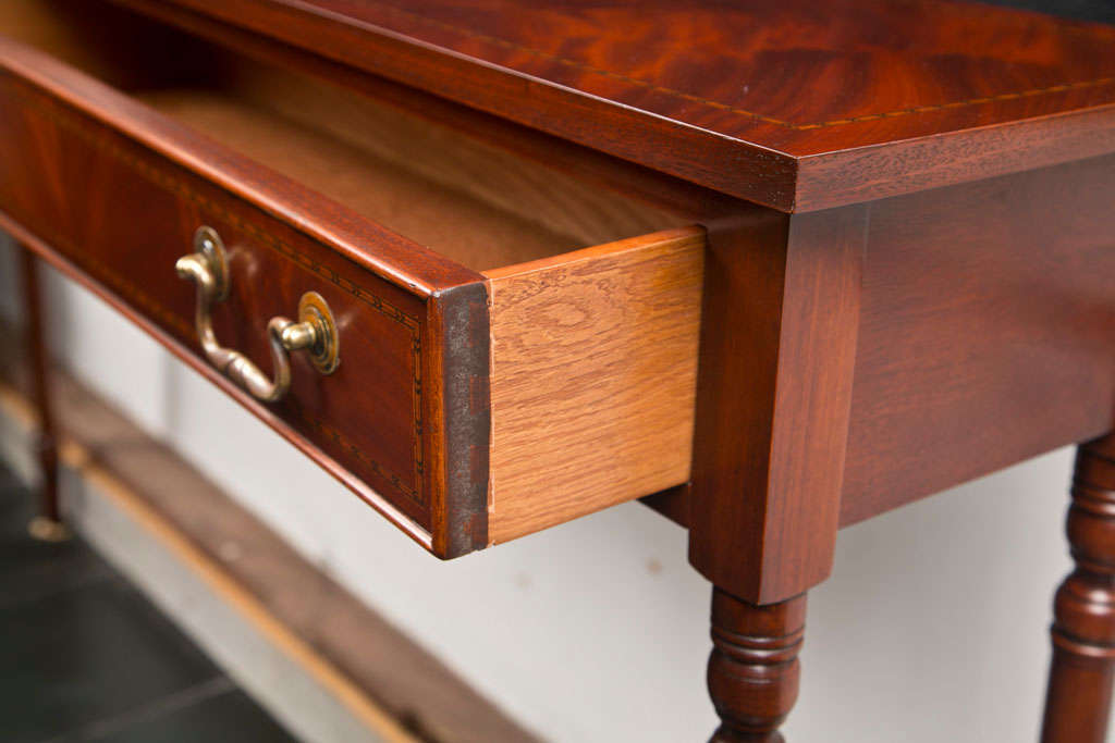 Inlay Custom English Inlaid Two-Drawer Mahogany Console For Sale