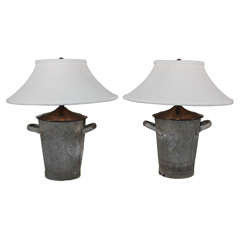 Zinc Urn Lamps With Custom Hand Sewn French Linen Shades
