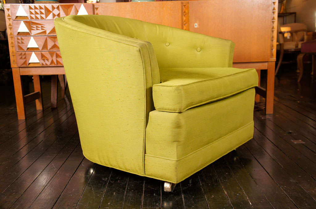 Cotton Swiveling 1940's Barrel Back Chairs For Sale