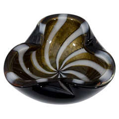 Murano Glass Dish with Black /White/Bronze Stripe