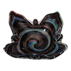 Vintage Black and Bronze Murano Dish with Colorful Swirles