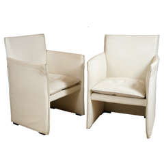 Two White Leather Chairs by: Mario Bellini for Cassino "401 BREAK CHAIRS"