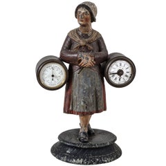 Attractive Painted French Peasant with Clock and Barometer