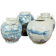 Blue and White Porcelain Glazed Pots