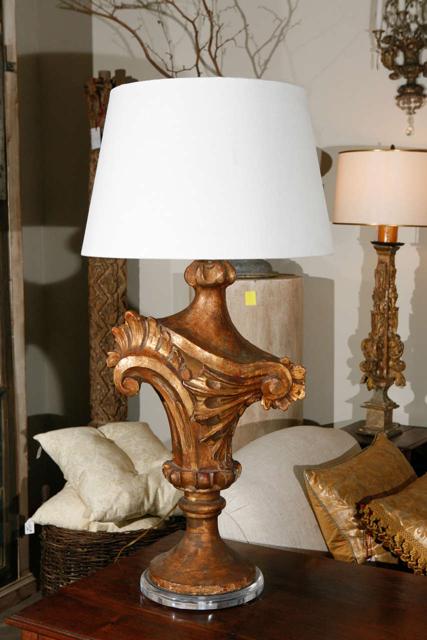 19th Century Italian Gilt Wood Lamp