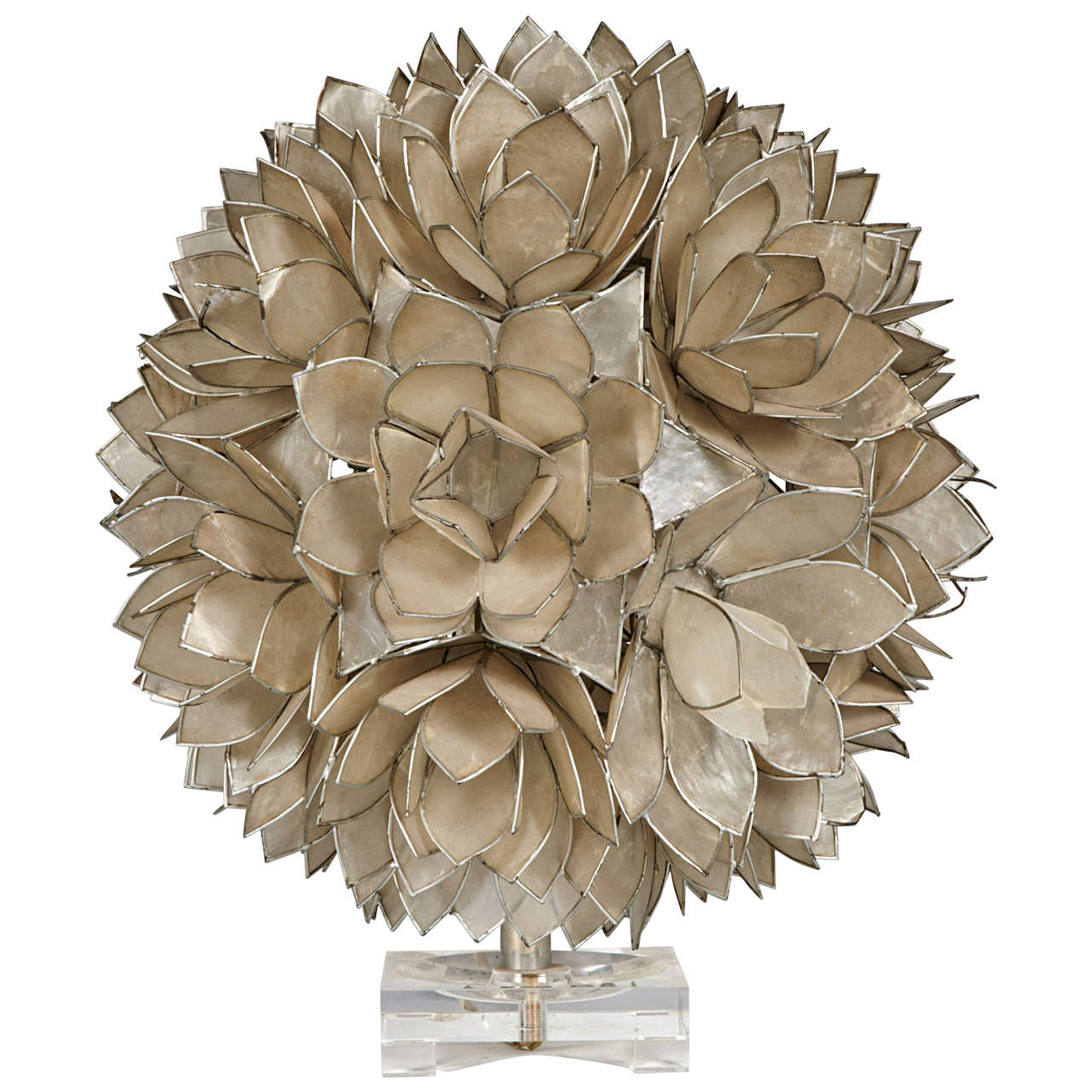 A Lamp Made with Lotus Flowers in Mother-of -Pearl on a "Resin" Base circa 1970