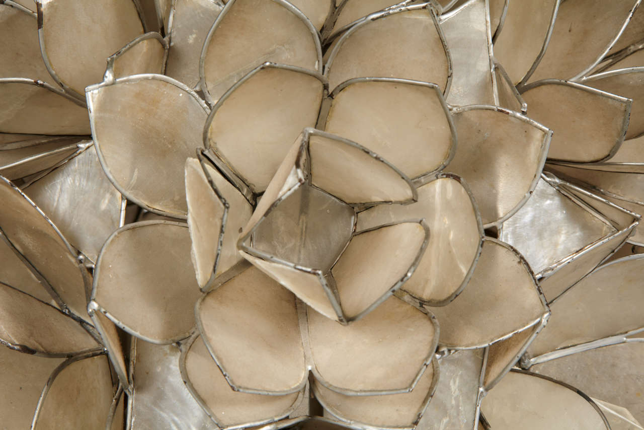 A Lamp Made with Lotus Flowers in Mother-of -Pearl on a 