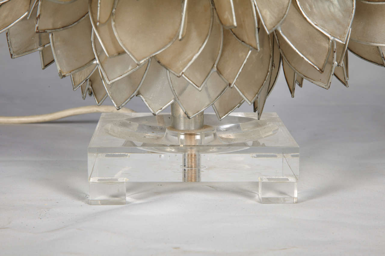 Late 20th Century A Lamp Made with Lotus Flowers in Mother-of -Pearl on a 