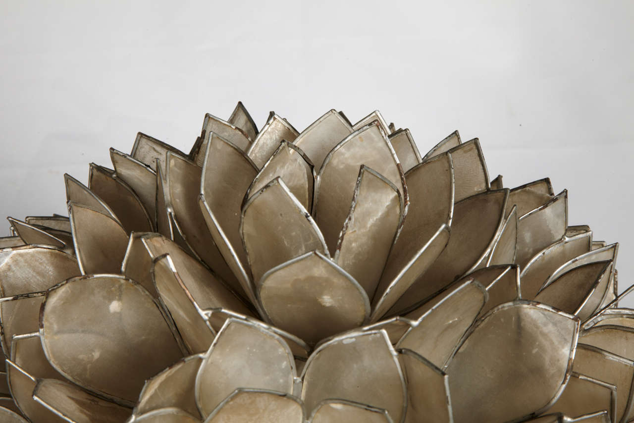 A Lamp Made with Lotus Flowers in Mother-of -Pearl on a 