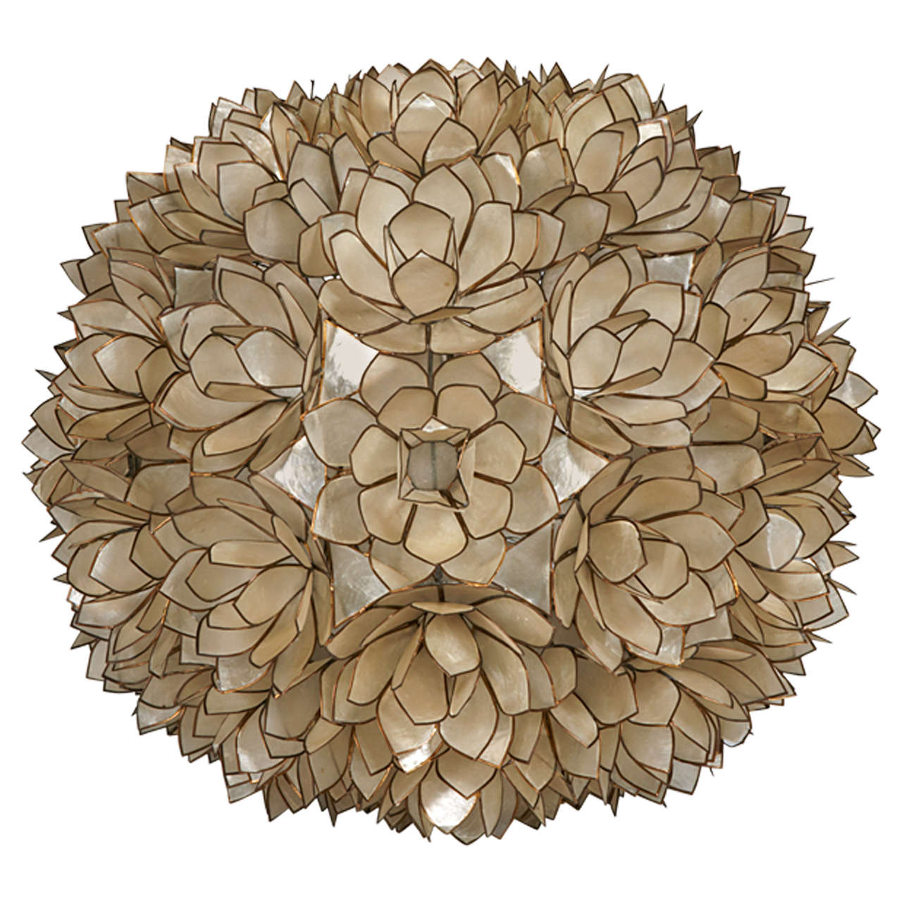 A 1970 Chandelier Made in Mother-of-Pearl Lotus Flowers