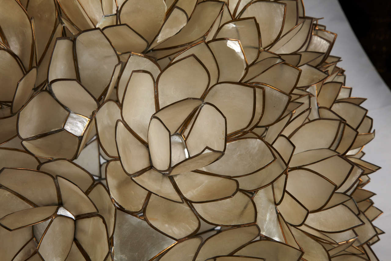 Late 20th Century A 1970 Chandelier Made in Mother-of-Pearl Lotus Flowers