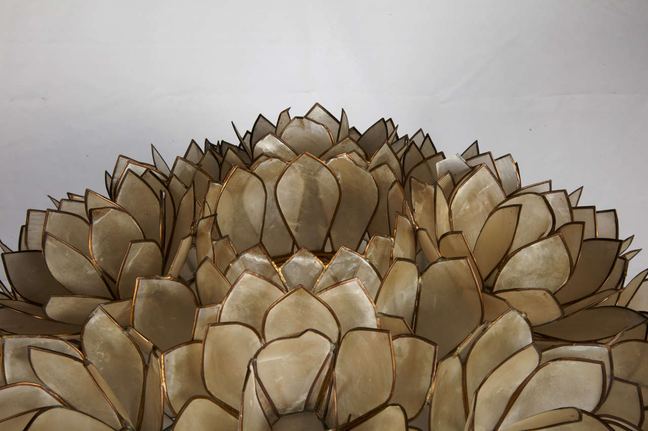 A 1970 Chandelier Made in Mother-of-Pearl Lotus Flowers 1