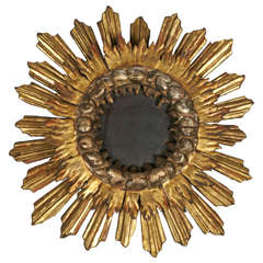 Antique Baroque South of France Gilt Wood SunMirror 19th Century