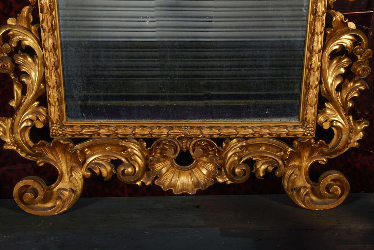 Huge Italian Floor Mirrror, Gilt Carved Wood Frame In Excellent Condition In Saint-Ouen, FR