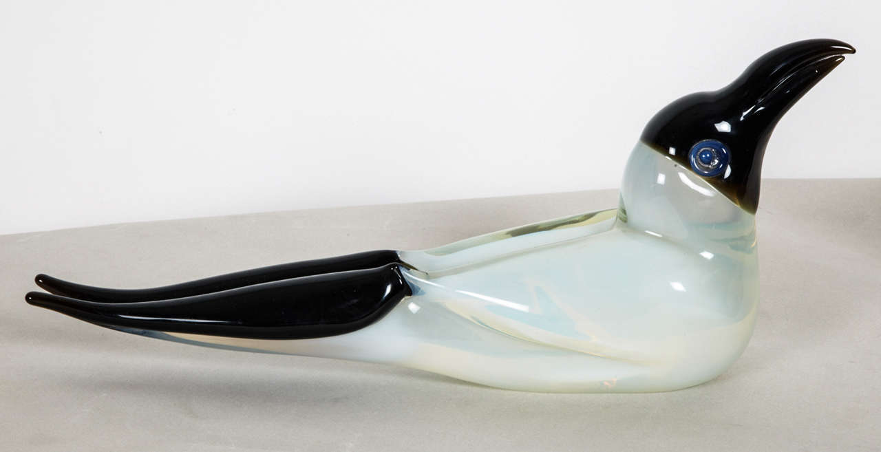 Mid-Century Modern Opalescent Glass Seagull by Murano, 1970s For Sale