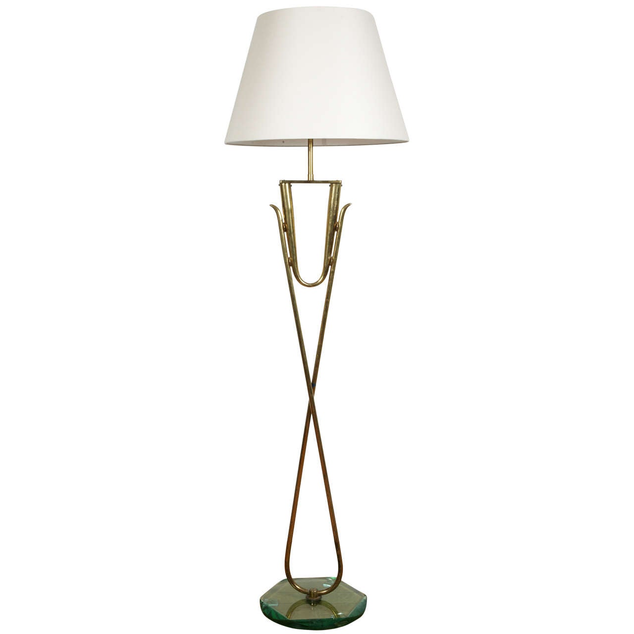 Gilt Brass and glass Floor Lamp, Italy, 1960's