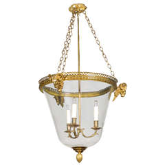 French Bronze and Glass Hanging Bell Lantern