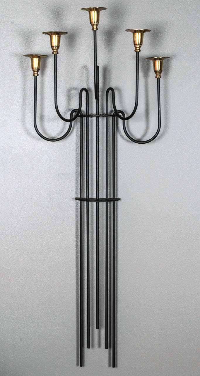 Swedish Wall Brass & Iron Candle Sconce