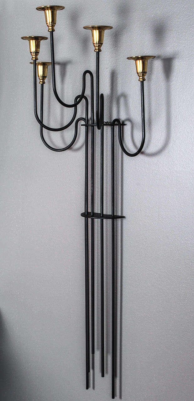 Swedish Wall Brass and Iron Candle Sconce For Sale at 1stdibs