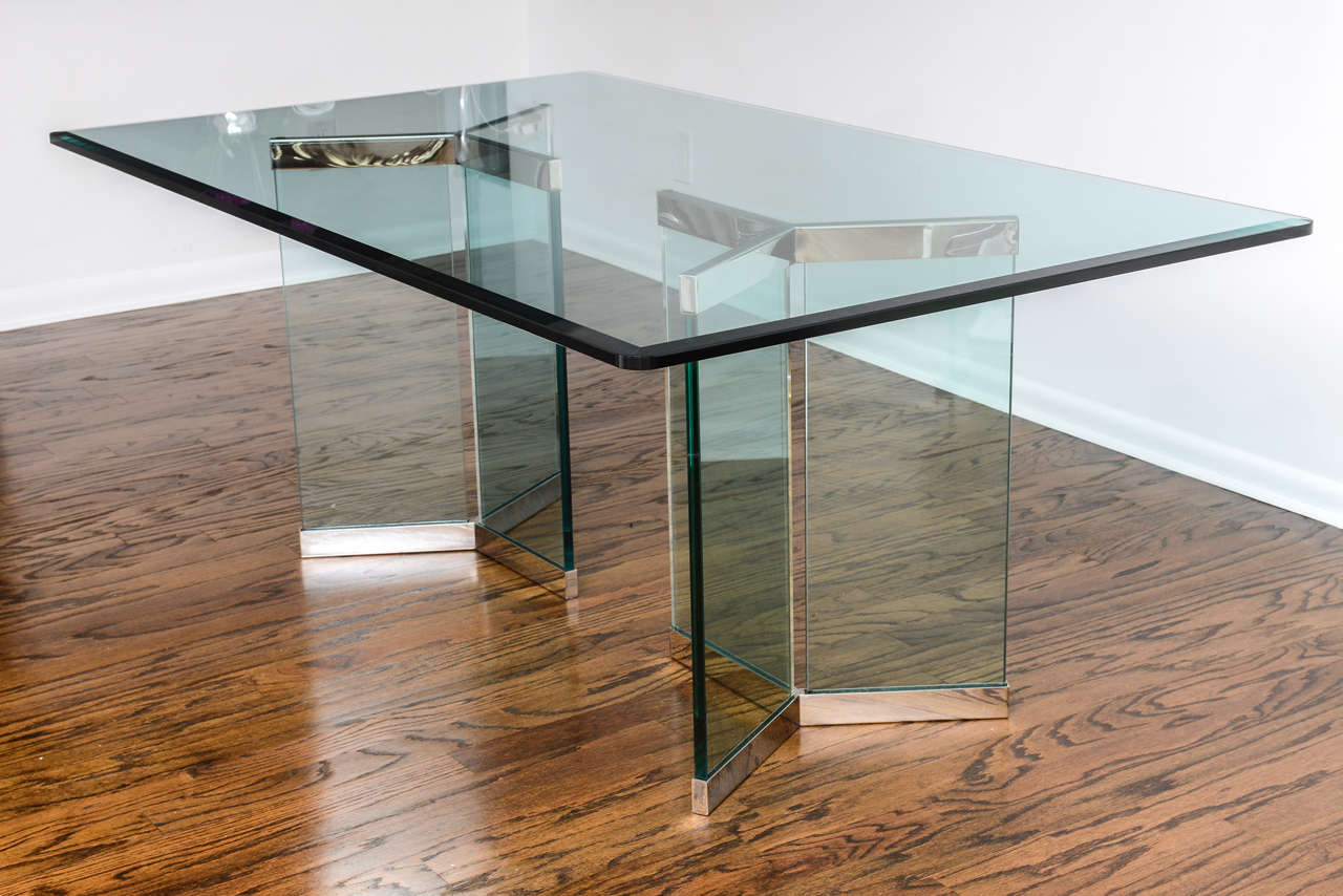 Leon Rosen, Pace Collection Rectangular Polished Chrome and Glass