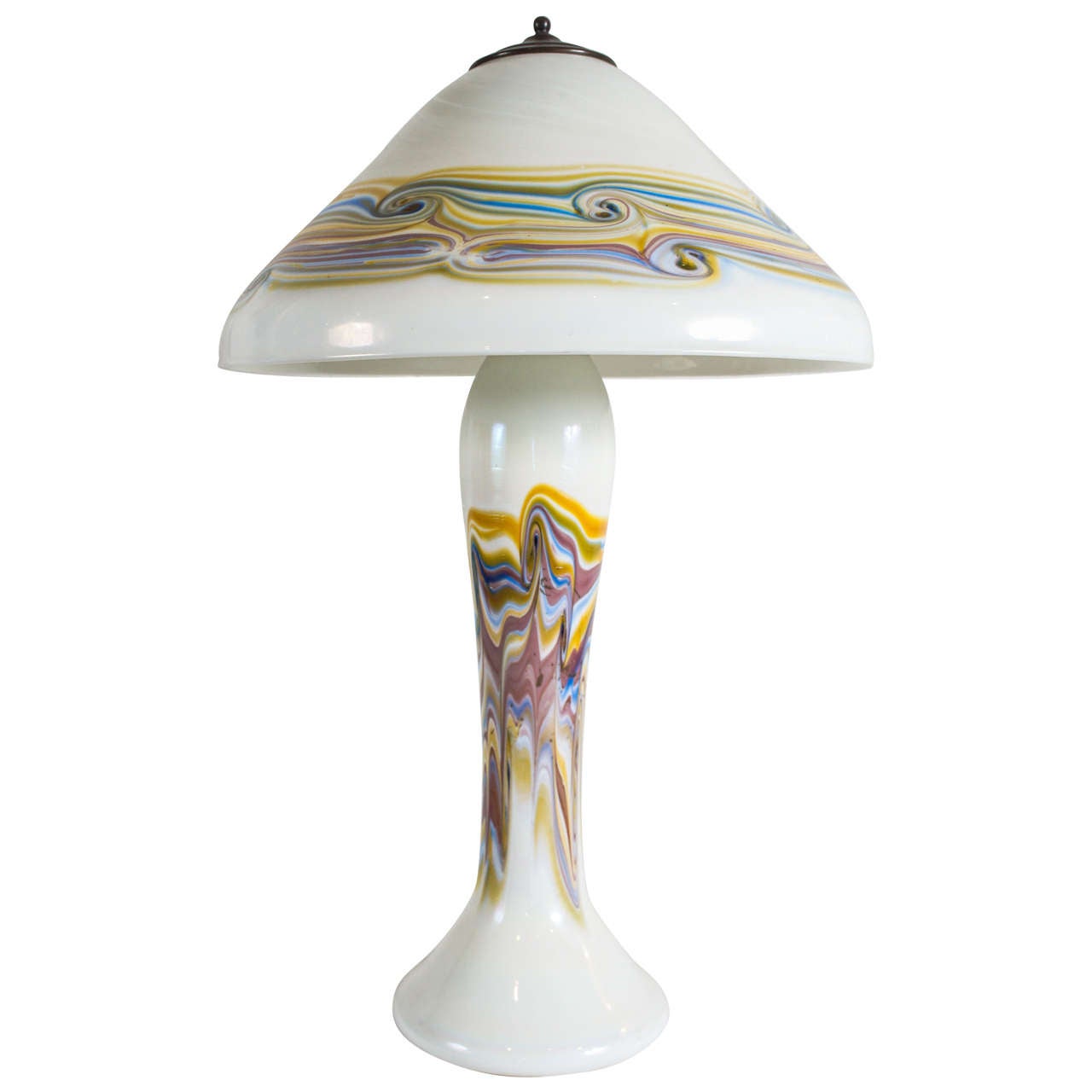 Tiffany Style Swirled Glass Lamp with Glass Shade For Sale