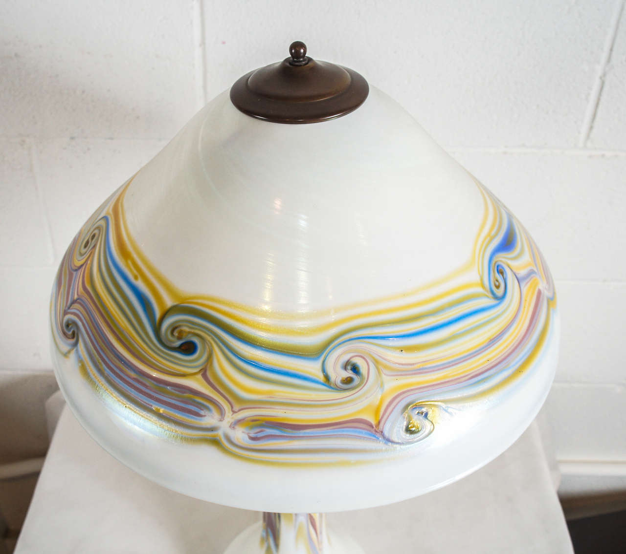 Unknown Tiffany Style Swirled Glass Lamp with Glass Shade For Sale