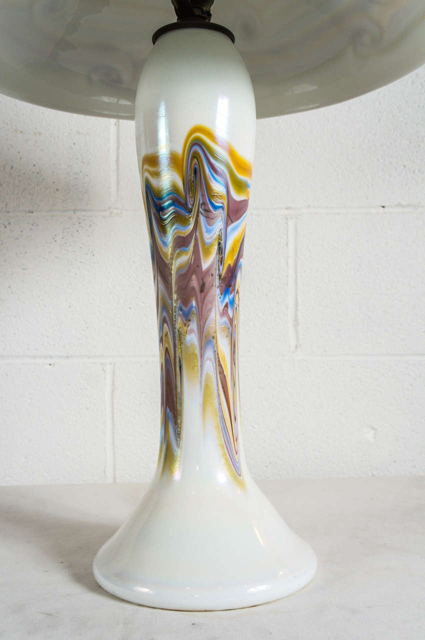 Milk Glass Tiffany Style Swirled Glass Lamp with Glass Shade For Sale