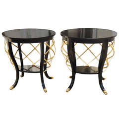 Pair of Vintage 1940s Hollywood Regency Lacquered and Gilded End Tables