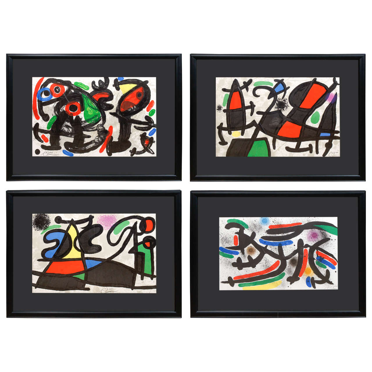 Collection of Four Pencil, Signed Miro Lithographs