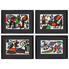 Collection of Four Pencil, Signed Miro Lithographs