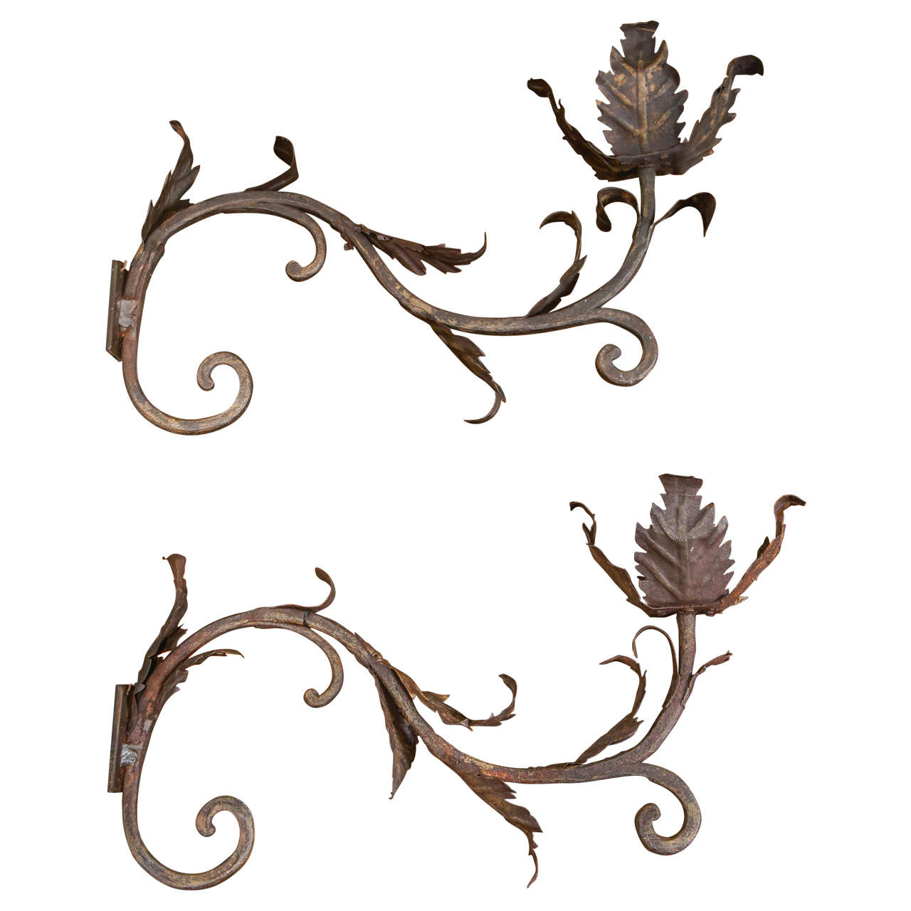 Pair of 18th Century Wrought Iron Picket Sconces