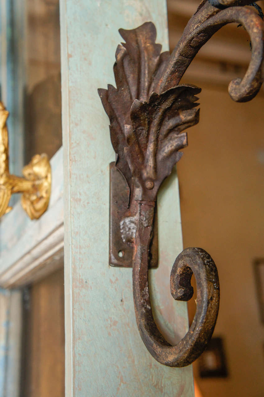 French Pair of 18th Century Wrought Iron Picket Sconces