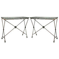 Pair of Iron Zinc Top X-Form Console Tables