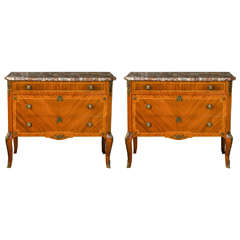 Pair of Louis XV Style Marble-Top Commodes or Nightstands
