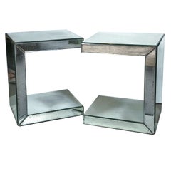 Pair of Hollywood Regency Style C-Shaped Mirrored End Tables