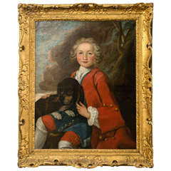 19th Century Oil on Canvas Boy and His Hound