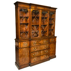 Mahogany Inlaid Two-Piece Breakfront or Bookcase Cabinet