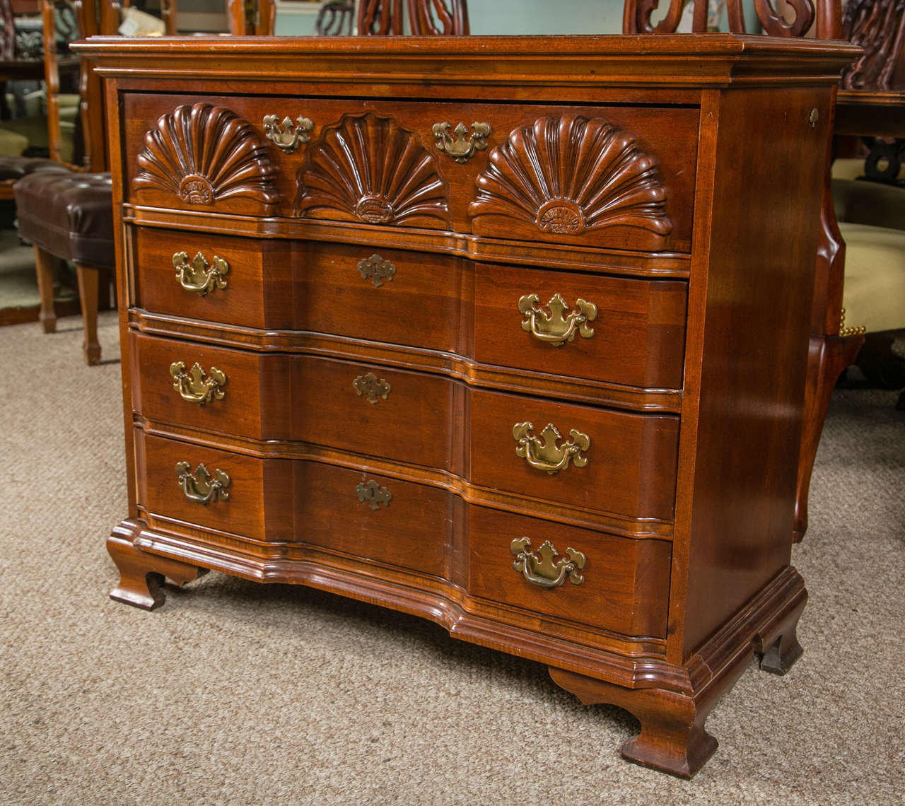 American Pair of Shell Chippendale Style Block Front Chests