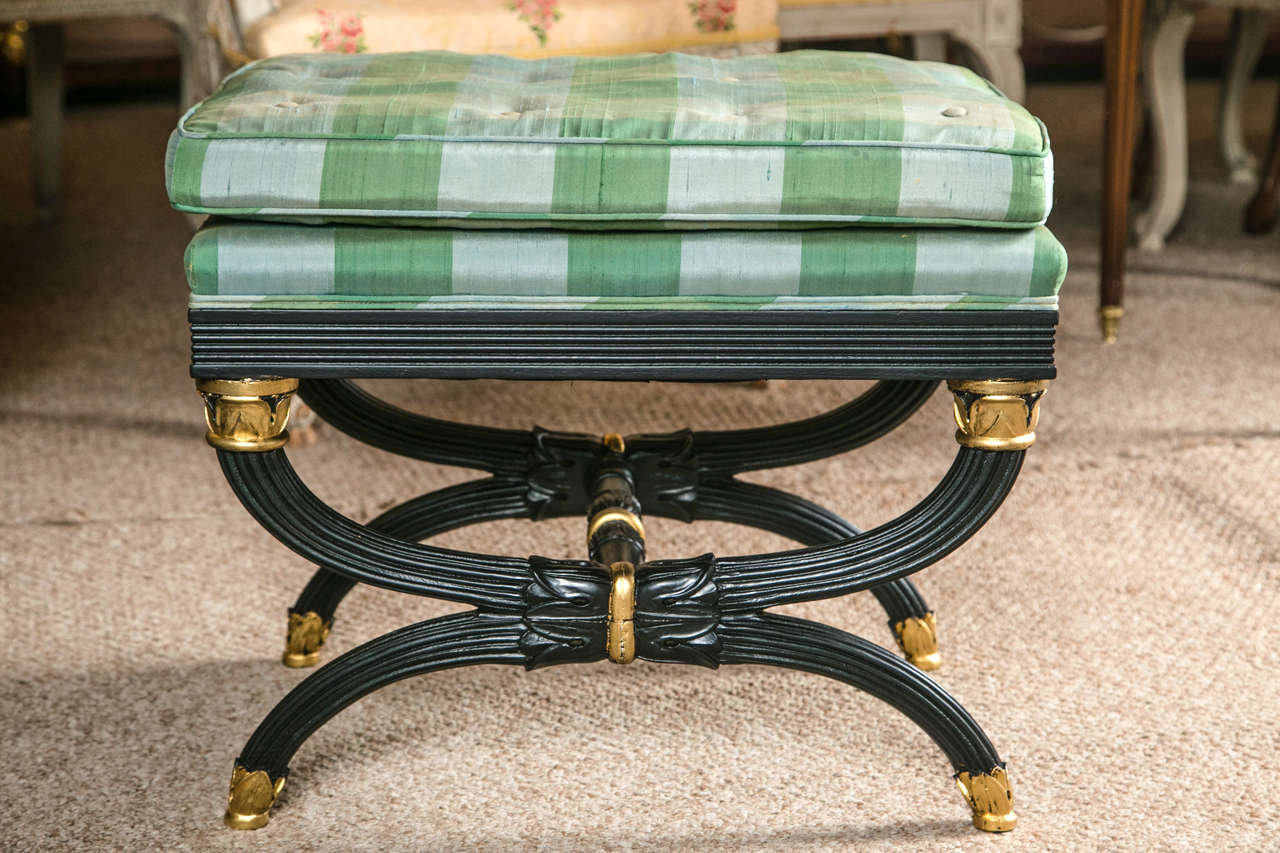 French Pair of Ebonized X-Form Benches in the Manner of Jansen